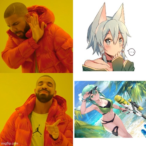 Sword art Online S2 Sinon (Drake version) | image tagged in memes,drake hotline bling | made w/ Imgflip meme maker