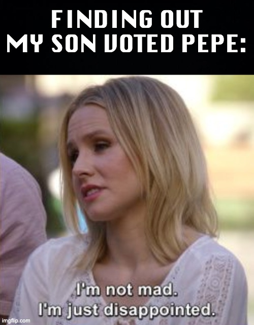 Lock him in the shed! Also FYI, I don't have a son nor am I married, VOTE RUP! Make the right choice! | FINDING OUT MY SON VOTED PEPE: | image tagged in memes,so sad,unfunny | made w/ Imgflip meme maker