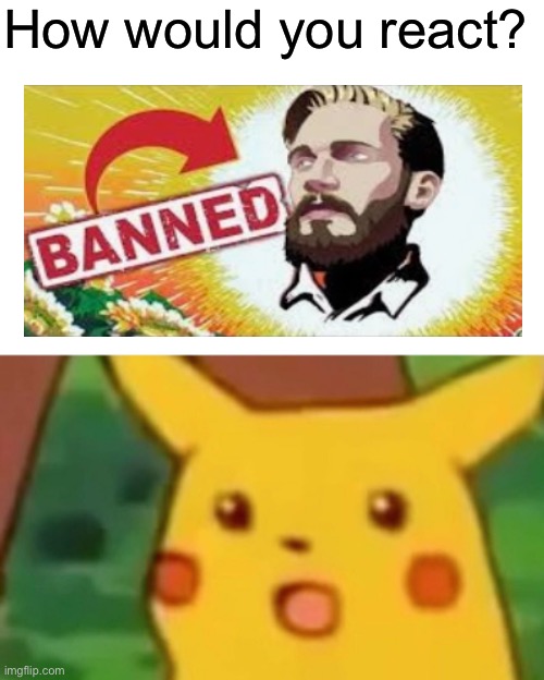 How would you react him being banned? | How would you react? | image tagged in memes,pewdiepie,banned,shocked,hwyr,youtuber | made w/ Imgflip meme maker