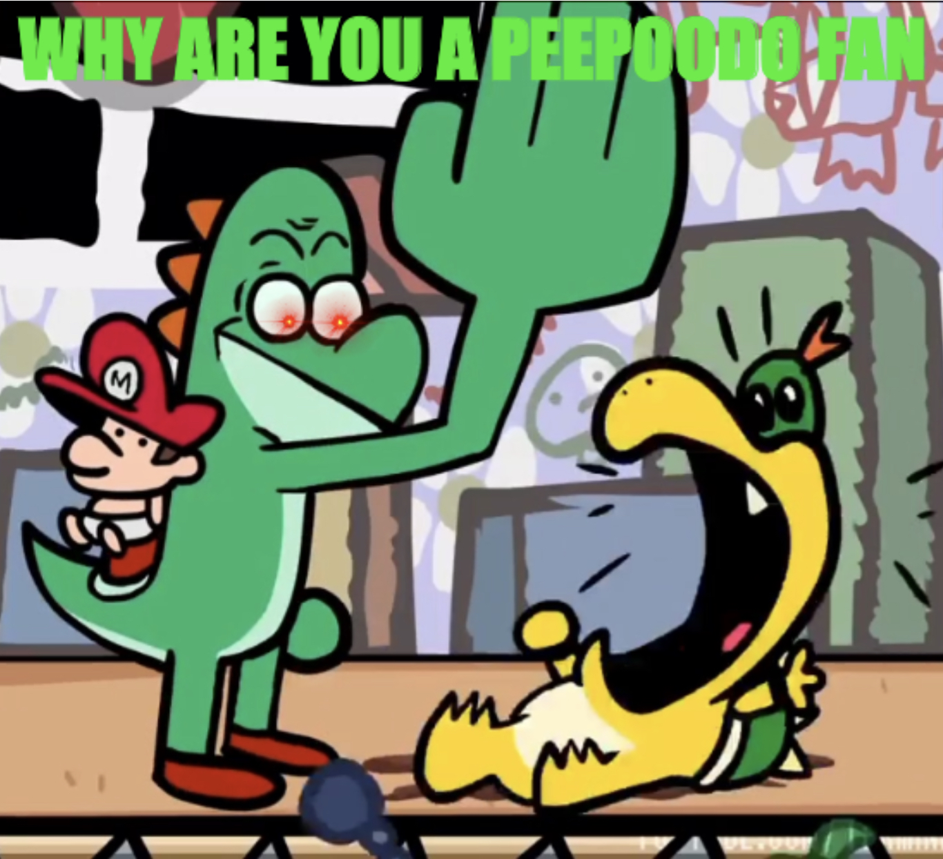 Yoshi slaps a peepoodo fan Blank Meme Template