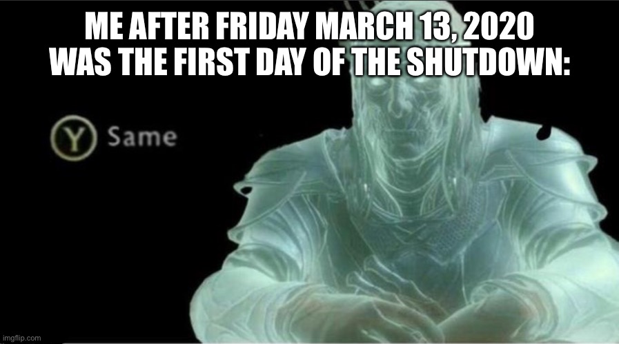 Y same better | ME AFTER FRIDAY MARCH 13, 2020 WAS THE FIRST DAY OF THE SHUTDOWN: | image tagged in y same better | made w/ Imgflip meme maker