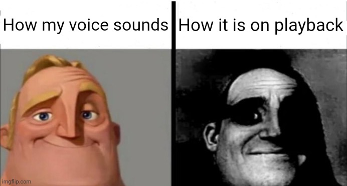 Incredibles bob | How my voice sounds; How it is on playback | image tagged in incredibles bob | made w/ Imgflip meme maker
