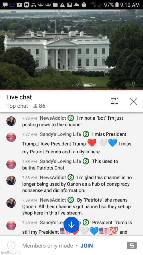 Sandy Misses Her Q Terrorist Cell | image tagged in earthtv wh chat 8-13-21 5,qanon,donald trump,traitor,terrorism | made w/ Imgflip meme maker