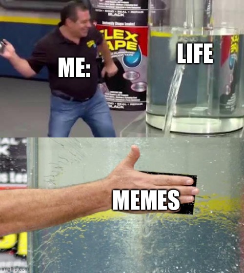 Hi | LIFE; ME:; MEMES | image tagged in flex tape | made w/ Imgflip meme maker