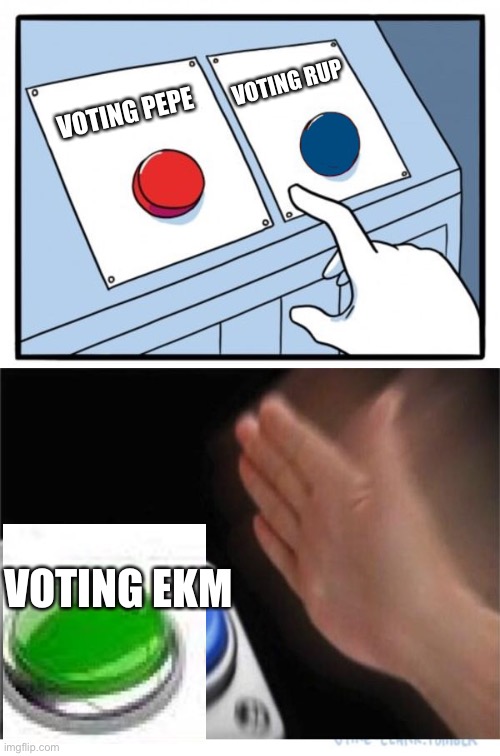 two buttons 1 blue | VOTING PEPE VOTING RUP VOTING EKM | image tagged in two buttons 1 blue | made w/ Imgflip meme maker