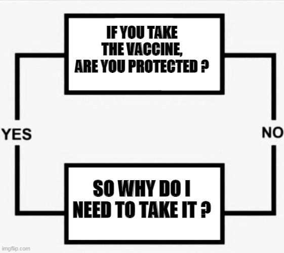 Vax Yes or No | IF YOU TAKE THE VACCINE, ARE YOU PROTECTED ? SO WHY DO I NEED TO TAKE IT ? | image tagged in yes no | made w/ Imgflip meme maker