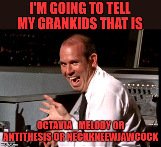 Airplane spaz | I'M GOING TO TELL MY GRANKIDS THAT IS OCTAVIA_MELODY OR ANTITHESIS OR NECKKNEEWJAWCOCK | image tagged in airplane spaz | made w/ Imgflip meme maker