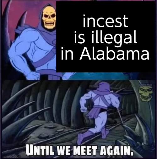 Until we meet again. | incest is illegal in Alabama | image tagged in until we meet again,memes | made w/ Imgflip meme maker