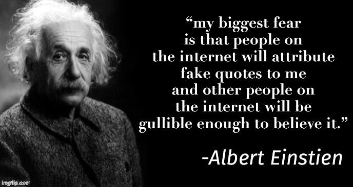 LOL | “my biggest fear is that people on the internet will attribute fake quotes to me and other people on the internet will be gullible enough to believe it.” | image tagged in albert einstein | made w/ Imgflip meme maker