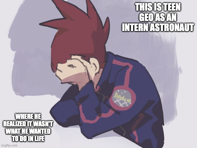 Geo as an Intern Astronaut | THIS IS TEEN GEO AS AN INTERN ASTRONAUT; WHERE HE REALIZED IT WASN'T WHAT HE WANTED TO DO IN LIFE | image tagged in megaman,megaman star force,memes | made w/ Imgflip meme maker