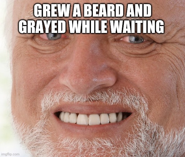 Hide the Pain Harold | GREW A BEARD AND GRAYED WHILE WAITING | image tagged in hide the pain harold | made w/ Imgflip meme maker