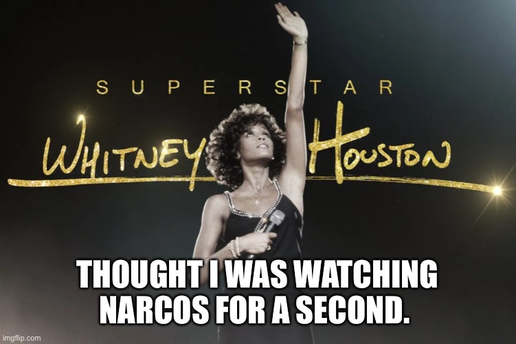 THOUGHT I WAS WATCHING NARCOS FOR A SECOND. | image tagged in whitney houston | made w/ Imgflip meme maker