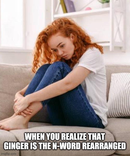 Sad Ginger | WHEN YOU REALIZE THAT GINGER IS THE N-WORD REARRANGED | image tagged in gingers | made w/ Imgflip meme maker