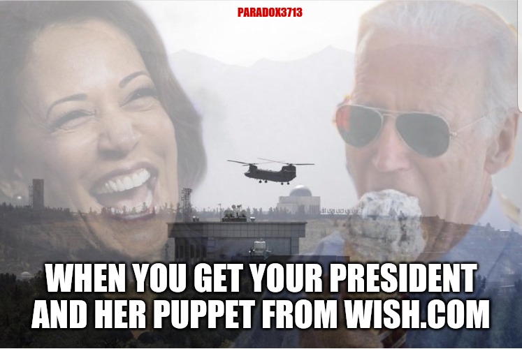 Can Mainstream Media and Social Media help them damage control this catastrophic failure?  They will try. | PARADOX3713; WHEN YOU GET YOUR PRESIDENT AND HER PUPPET FROM WISH.COM | image tagged in memes,politcs,joe biden,mainstream media,social media,afghanistan | made w/ Imgflip meme maker