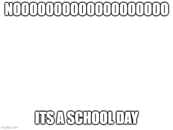 Blank White Template | NOOOOOOOOOOOOOOOOOOO; ITS A SCHOOL DAY | image tagged in blank white template | made w/ Imgflip meme maker