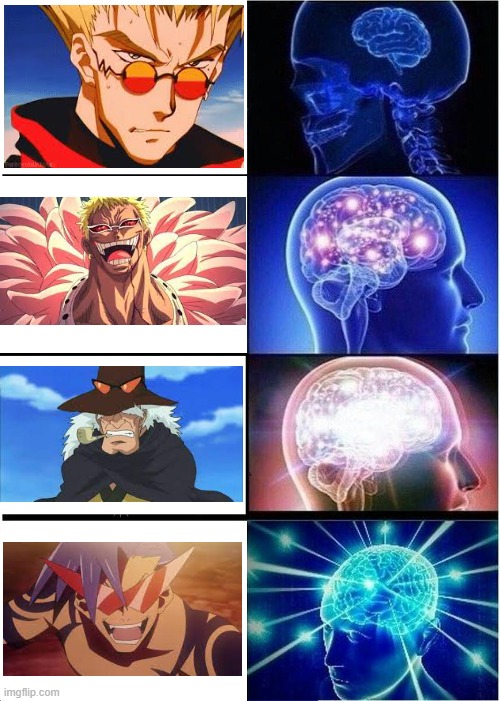 Glasses in anime | image tagged in memes,expanding brain,anime,glasses | made w/ Imgflip meme maker