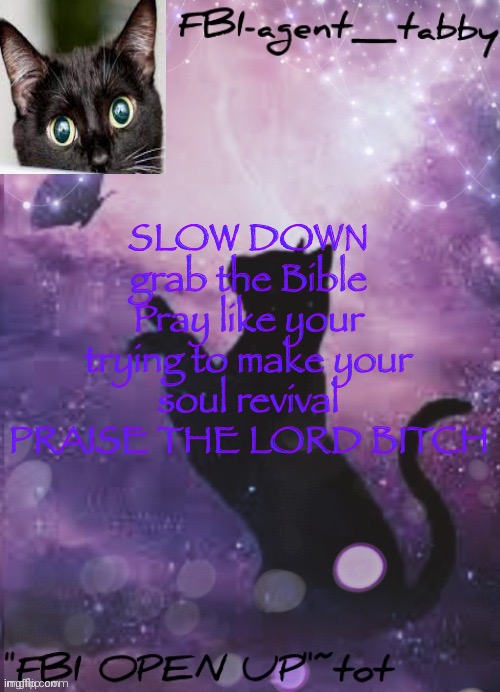 PEAISE THEM BITCH | SLOW DOWN
grab the Bible
Pray like your trying to make your soul revival
PRAISE THE LORD BITCH | made w/ Imgflip meme maker