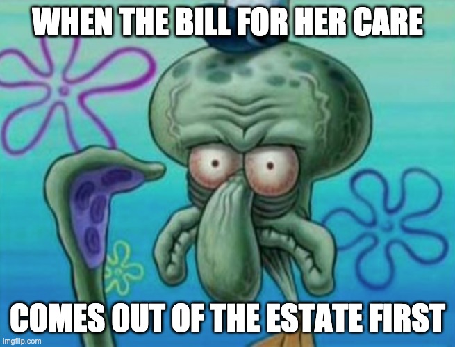 WHEN THE BILL FOR HER CARE COMES OUT OF THE ESTATE FIRST | made w/ Imgflip meme maker