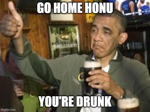Go Home Obama, You're Drunk | GO HOME HONU YOU'RE DRUNK | image tagged in go home obama you're drunk | made w/ Imgflip meme maker