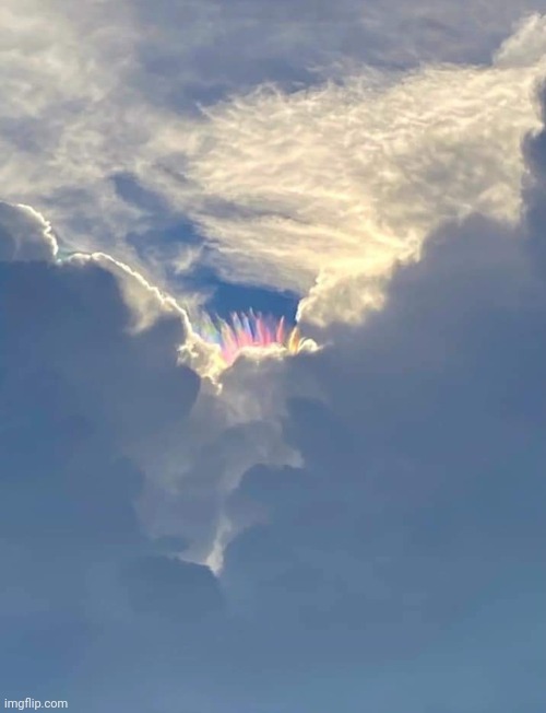 Rainbow fire in the sky - Cocoa Beach, FL.  Photo credit: Mia Ella Mereu | image tagged in strange,rainbow,fire,sky,clouds,beautiful nature | made w/ Imgflip meme maker