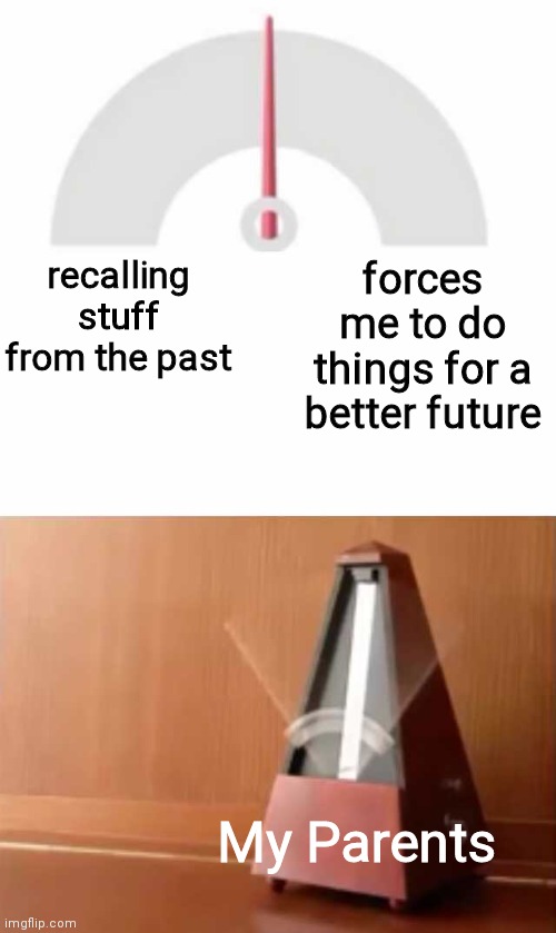 hmm | recalling stuff from the past; forces me to do things for a better future; My Parents | image tagged in metronome,bad parenting | made w/ Imgflip meme maker