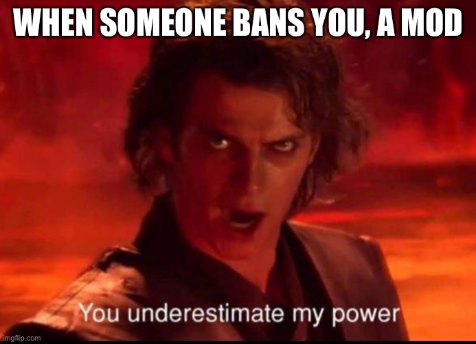 You underestimate my power | WHEN SOMEONE BANS YOU, A MOD | image tagged in you underestimate my power | made w/ Imgflip meme maker