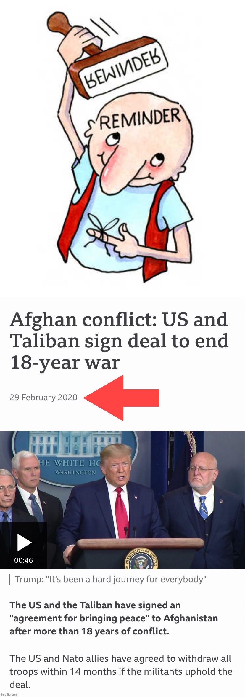 Reminder to conservatives itching to blame the Afghanistan fiasco all on Biden. He was carrying out a deal Trump approved! | image tagged in trump administration,trump,biden,afghanistan,taliban,conservative hypocrisy | made w/ Imgflip meme maker