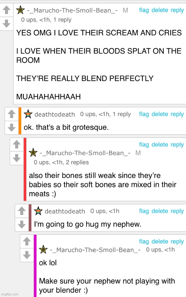 I love how your username contains “death” while me random person with unstable mood scares you *maniacal laughter* | made w/ Imgflip meme maker