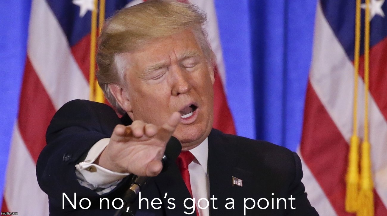Donald Trump no no he’s got a point | image tagged in donald trump no no he s got a point | made w/ Imgflip meme maker