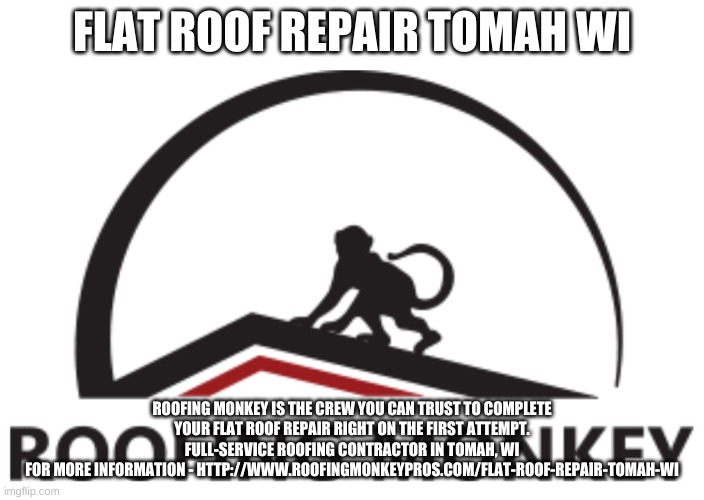 Flat Roof Repair Tomah WI | FLAT ROOF REPAIR TOMAH WI; ROOFING MONKEY IS THE CREW YOU CAN TRUST TO COMPLETE YOUR FLAT ROOF REPAIR RIGHT ON THE FIRST ATTEMPT. FULL-SERVICE ROOFING CONTRACTOR IN TOMAH, WI
FOR MORE INFORMATION - HTTP://WWW.ROOFINGMONKEYPROS.COM/FLAT-ROOF-REPAIR-TOMAH-WI | image tagged in flat roof repair tomah wi | made w/ Imgflip meme maker