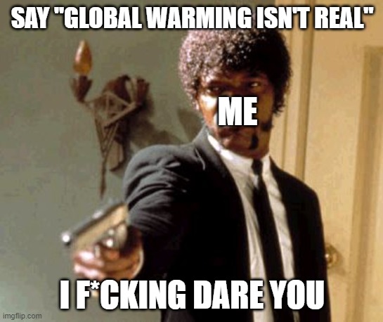 Say That Again I Dare You Meme | SAY "GLOBAL WARMING ISN'T REAL"; ME; I F*CKING DARE YOU | image tagged in memes,say that again i dare you | made w/ Imgflip meme maker