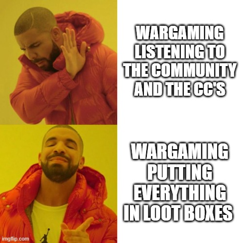 Wargaming be like | WARGAMING LISTENING TO THE COMMUNITY AND THE CC'S; WARGAMING PUTTING EVERYTHING IN LOOT BOXES | image tagged in wargaming,world_of_warships,lootboxes | made w/ Imgflip meme maker