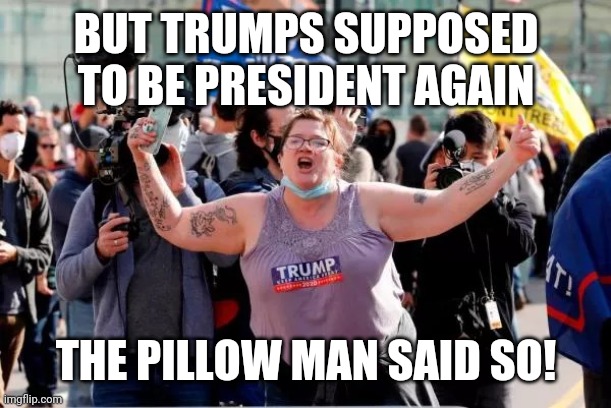 Why would they lie to you... | BUT TRUMPS SUPPOSED TO BE PRESIDENT AGAIN; THE PILLOW MAN SAID SO! | image tagged in typical trump voter,conservatives,maga,idiots,trump | made w/ Imgflip meme maker