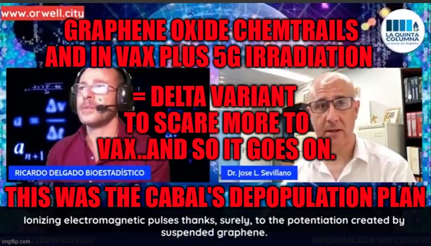 Delta Variant - Graphene Oxide | = DELTA VARIANT  TO SCARE MORE TO VAX..AND SO IT GOES ON. GRAPHENE OXIDE CHEMTRAILS AND IN VAX PLUS 5G IRRADIATION; THIS WAS THE CABAL'S DEPOPULATION PLAN | image tagged in covid,vaccine,graphene oxide,chemtrails,5g | made w/ Imgflip meme maker