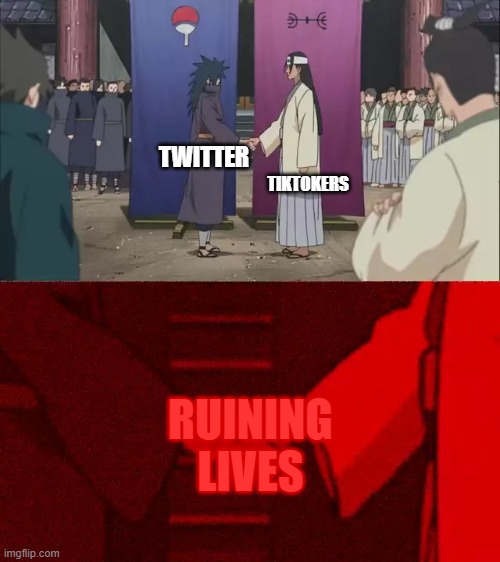A natural alliance. | TIKTOKERS; TWITTER; RUINING LIVES | image tagged in naruto handshake meme template,twitter,tiktok,cancel culture | made w/ Imgflip meme maker