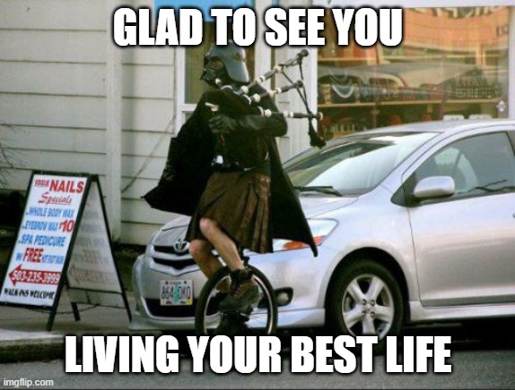 Best Life | GLAD TO SEE YOU; LIVING YOUR BEST LIFE | image tagged in memes,invalid argument vader | made w/ Imgflip meme maker