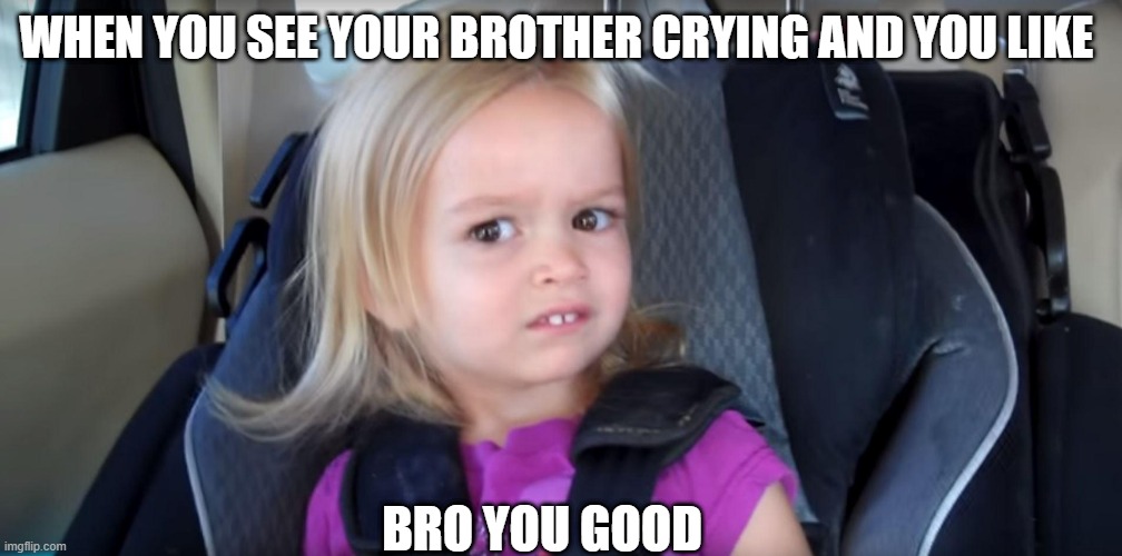 you good bro | WHEN YOU SEE YOUR BROTHER CRYING AND YOU LIKE; BRO YOU GOOD | image tagged in you good bro | made w/ Imgflip meme maker