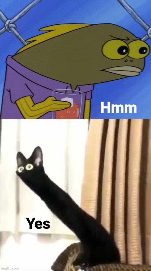 Hmm Yes | image tagged in spongebob long neck fish,long neck cat | made w/ Imgflip meme maker