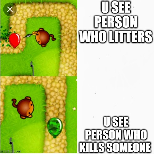 The government be like |  U SEE PERSON WHO LITTERS; U SEE PERSON WHO KILLS SOMEONE | image tagged in dart monkey vs x | made w/ Imgflip meme maker