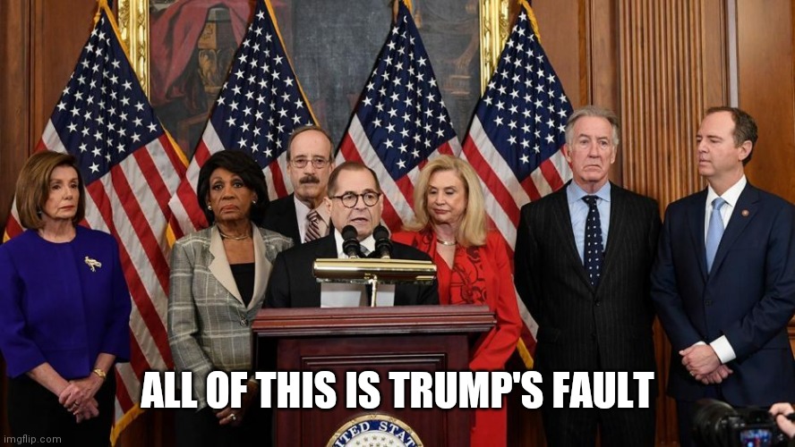 House Democrats | ALL OF THIS IS TRUMP'S FAULT | image tagged in house democrats | made w/ Imgflip meme maker