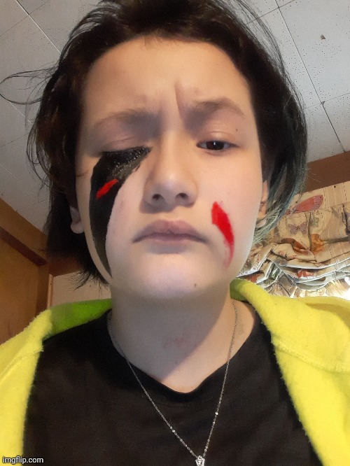 Panic painting with permanent paint on my face | made w/ Imgflip meme maker