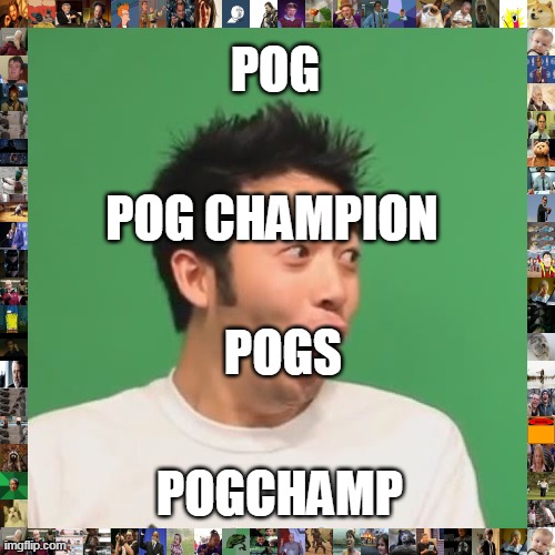 poooooooooog cham p | POG; POG CHAMPION; POGS; POGCHAMP | image tagged in pogchamp | made w/ Imgflip meme maker