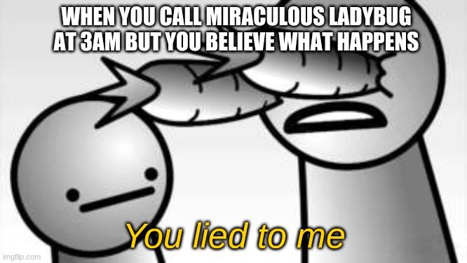 asdf you lied to me | WHEN YOU CALL MIRACULOUS LADYBUG AT 3AM BUT YOU BELIEVE WHAT HAPPENS; You lied to me | image tagged in asdf you lied to me | made w/ Imgflip meme maker