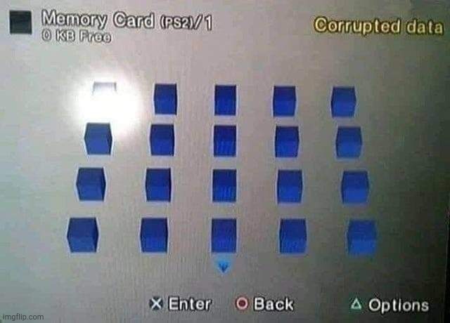 0 KB Free? Ouch! | image tagged in ps2 corrupted memory card | made w/ Imgflip meme maker