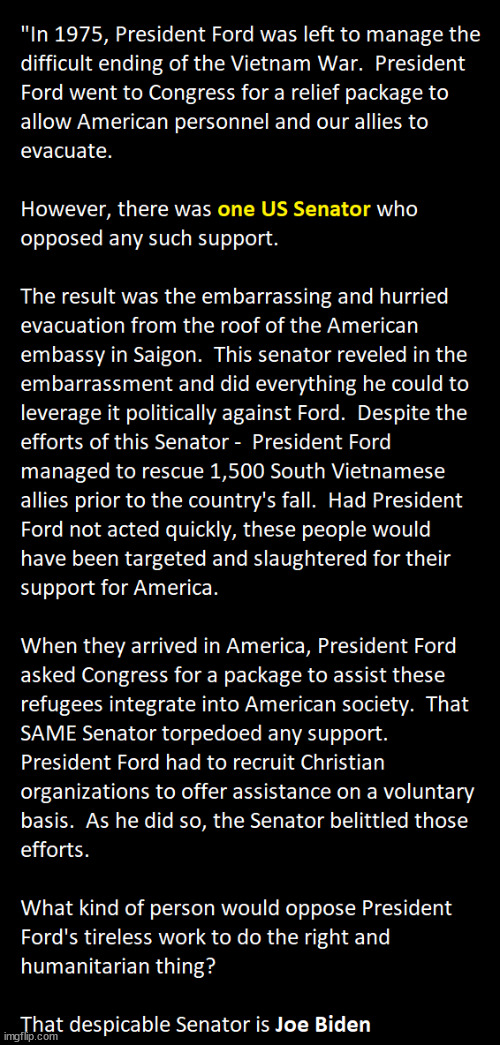 Stupid is and stupid does. | image tagged in vietnam,evacuation,president ford | made w/ Imgflip meme maker