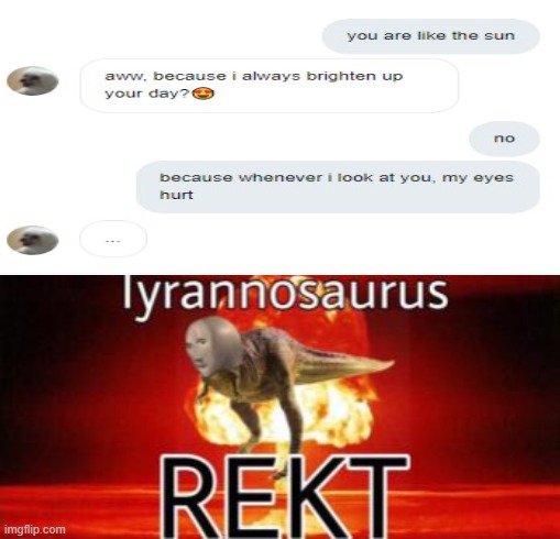 that was just mean... | image tagged in tyranosaurus rekt | made w/ Imgflip meme maker