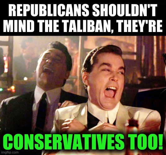 aren't they? | REPUBLICANS SHOULDN'T MIND THE TALIBAN, THEY'RE; CONSERVATIVES TOO! | image tagged in black background,memes,good fellas hilarious,white nationalism,taliban,conservative hypocrisy | made w/ Imgflip meme maker