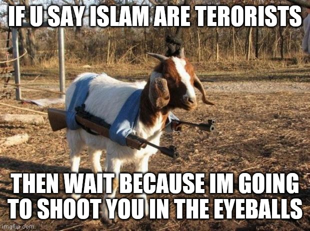 كينبب هبوثخينيخ نوينومثخس نيونست | IF U SAY ISLAM ARE TERORISTS; THEN WAIT BECAUSE IM GOING TO SHOOT YOU IN THE EYEBALLS | image tagged in isis stealth weapon,halal | made w/ Imgflip meme maker