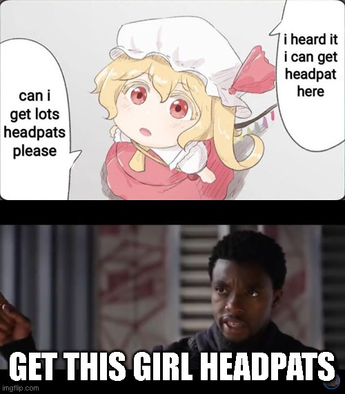 *pat* | GET THIS GIRL HEADPATS | image tagged in black panther - get this man a shield | made w/ Imgflip meme maker