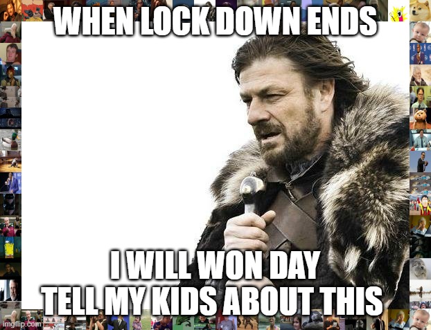 Brace Yourselves X is Coming | WHEN LOCK DOWN ENDS; I WILL WON DAY TELL MY KIDS ABOUT THIS | image tagged in memes,brace yourselves x is coming | made w/ Imgflip meme maker